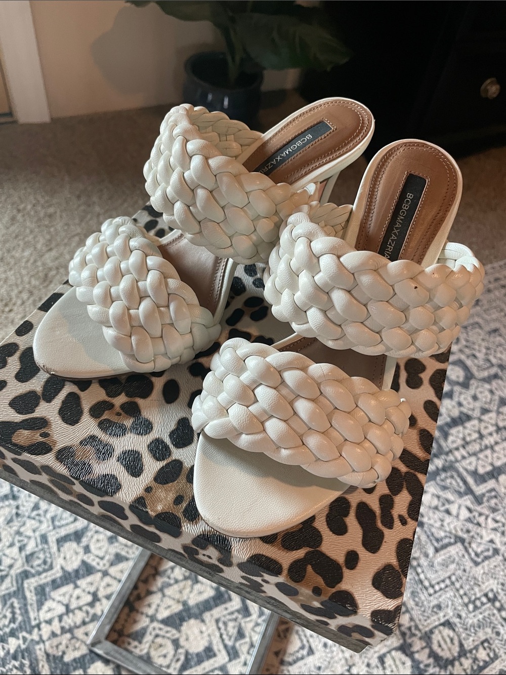 BCBGMaxAzria Braided White Slide Mules